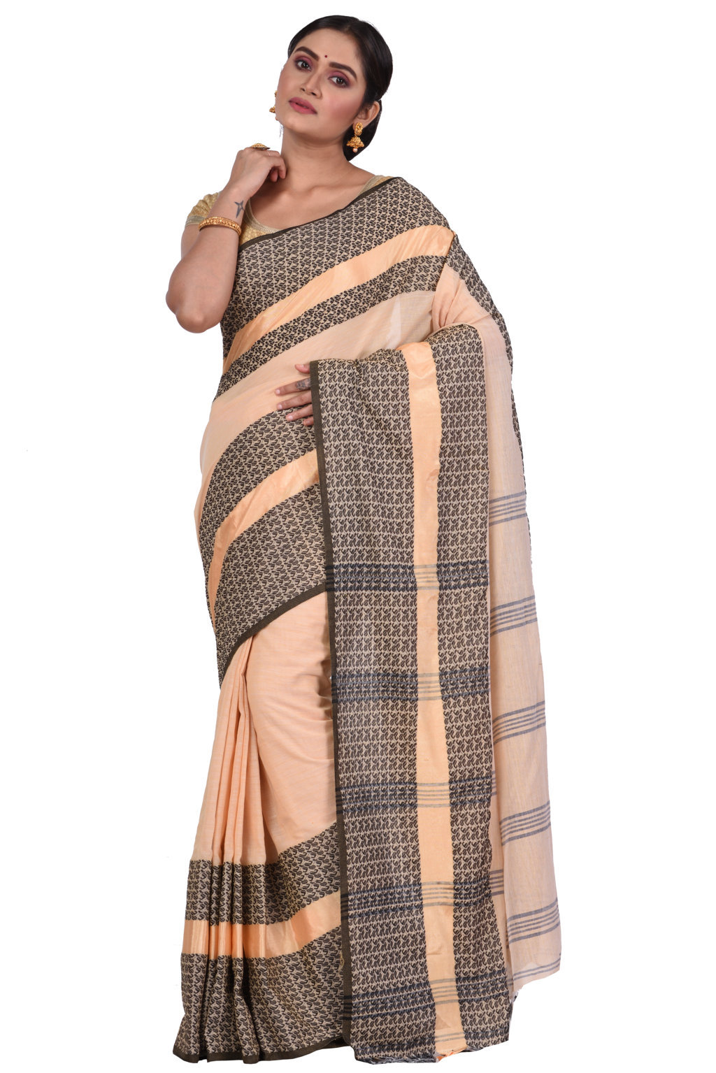 Off-White Pure Cotton Souraovi_Hand Hand Loom Saree (676)